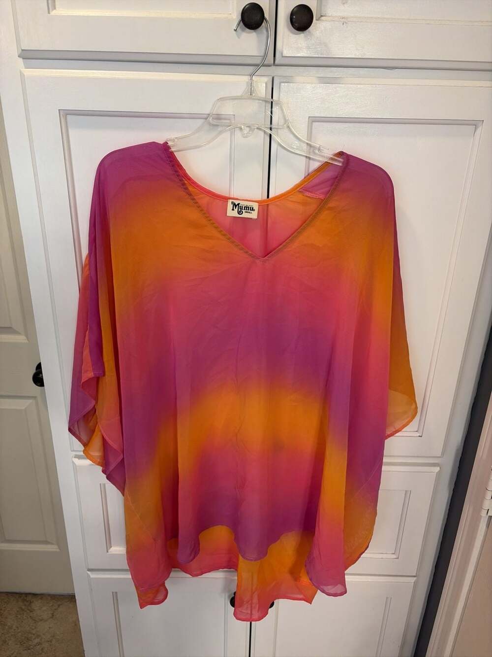 Show Me Your Mumu Pink/ Orange Ombre V-Neck Kaftan Swimsuit Cover-Up Small